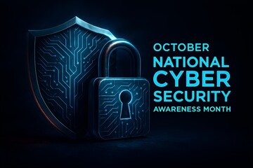 Secure Digital Shield and Padlock Representing October National Cybersecurity Awareness Month
