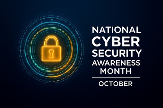 Glowing Padlock Symbol with National Cybersecurity Awareness Month Message