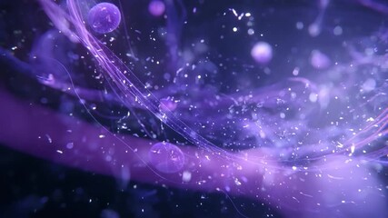 Abstract fluidic purple glowing substance with bubbles and particles in a dark background - Powered by Adobe