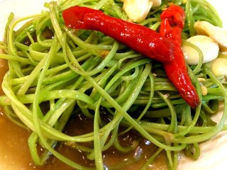 Stir-Fried Thai Morning Glory with Garlic and Red Chili in Savory Sauce