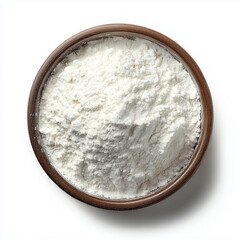 Top View of Bowl Filled with Flour on a Clean White Background for Culinary and Baking Themes