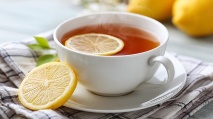 Hot lemon tea in cup