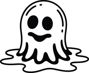 Cute cartoon ghost character with a happy face and dripping body