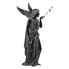Ethereal Hypnos digital black profile, featuring a minimalist yet striking aesthetic – Hypnos silhouette – Hypnos Vector – Silhouette of Hypnos – Greek god silhouette

