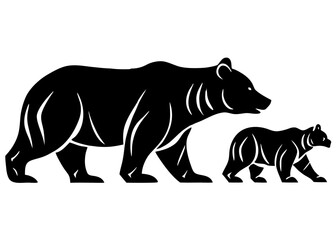 Fototapeta premium Black and White Bear Family Silhouette - Mother and Cubs Walking