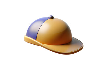Vintage-style bowler hat with golden yellow crown and purple accent band featuring decorative button detail, isolated on a transparent background