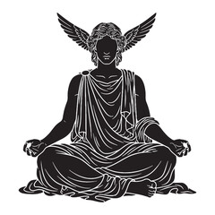 Nocturnal Hypnos black vector graphic, reflecting his profound connection to night – Hypnos silhouette – Hypnos Vector – Silhouette of Hypnos – Greek god silhouette

