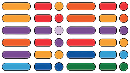 Collection of glossy rounded rectangle and circle web buttons in various colors vector