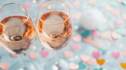 Celebration with sparkling drinks and heart-shaped confetti at a party