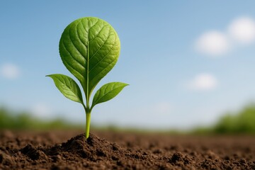 Leaf-shaped seedling growing from soil, resembling a light bulb. A natural metaphor for sustainable growth, eco innovation, and renewable energy. Great for green business visuals.