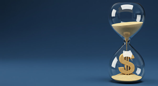 Time is money concept with hourglass and dollar sign inside