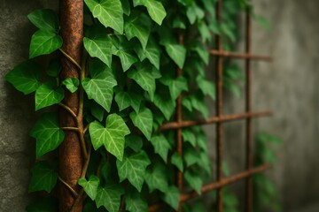 Green ivy wrapping around a rusty metal grate, symbolizing nature's power to reclaim and restore. Strong eco visual of renewal, resilience, and organic transformation.