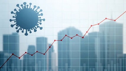 Broken stock market graph line with virus shadow overlay — pandemic impact on finance
