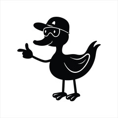 Duck Wearing Cap and Sunglasses Silhouette Art