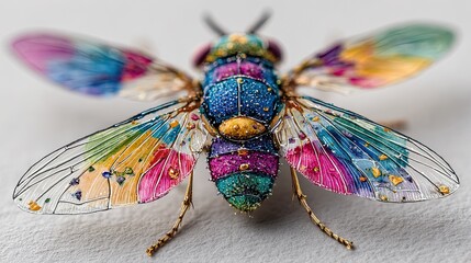 Watercolor fly artistic illustration, insect painting, colorful nature art, creative bug design, modern decor