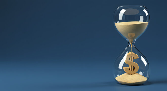 Time is money concept hourglass with dollar sign symbol inside