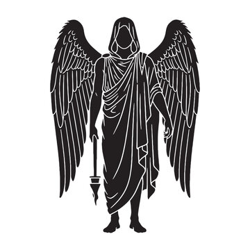 Silent Thanatos black vector graphic, reflecting his profound and peaceful nature &ndash; Thanatos silhouette &ndash; Thanatos Vector &ndash; Silhouette of Thanatos &ndash; Greek god silhouette

