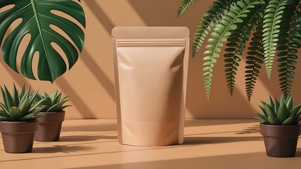 Sustainable Packaging Mockup with Botanical Elements for Eco Friendly Brand Presentation and Design Template Promoting Natural Products