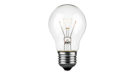 3d illustration of clear incandescent light bulb with visible filament isolated on transparent background
