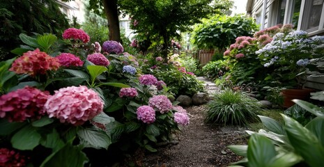 Obraz premium A vibrant garden with a variety of beautiful flowers and plants