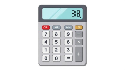 Illustration of an electronic calculator displaying the number 318 on its screen
