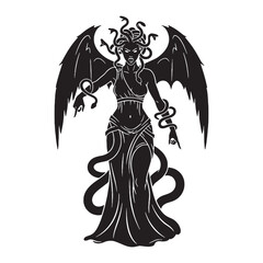 Terrifying Tisiphone digital black profile, presented with clean, sharp, professional edges – Tisiphone silhouette – Tisiphone Vector – Silhouette of Tisiphone – Greek goddess vector

