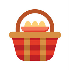 Summer Picnic Wicker Basket Vector Design