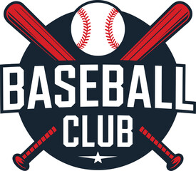 Baseball club emblem with crossed bats and ball