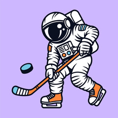 Astronaut Playing Ice Hockey Illustration