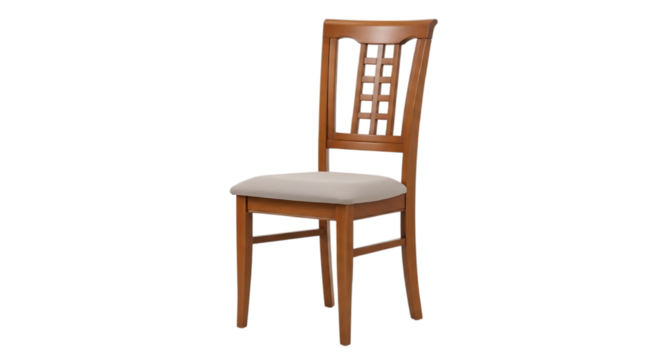 3d illustration of classic wooden dining chair with cushioned seat isolated on transparent background