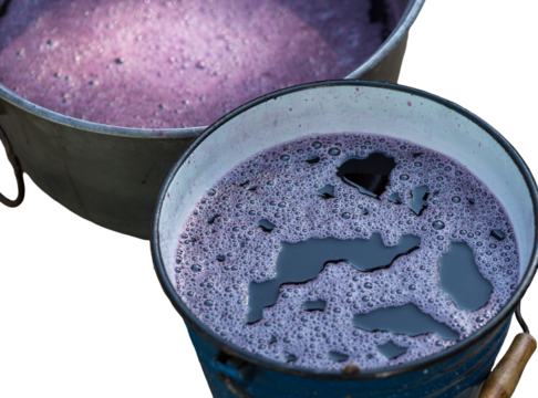 Grape juice close up during the autumn harvest. Traditional old technique of wine making. Filtering grape must.