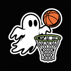 Cute Ghost Playing Basketball Illustration