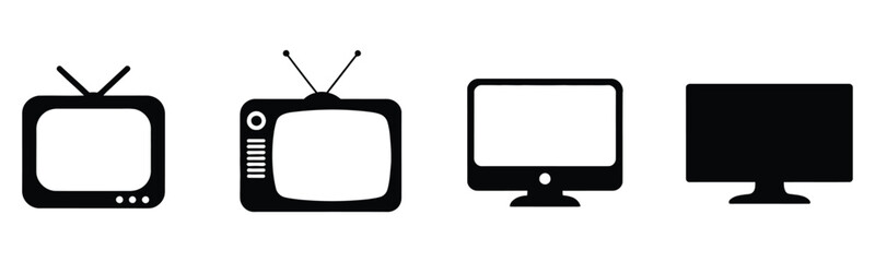 Vector art of a collection of television icons showcasing the evolution of tv technology