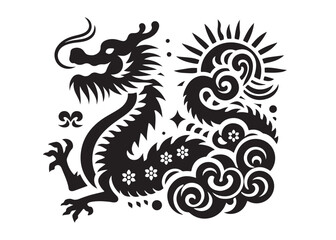 traditional chinese dragon silhouette vector illustration, chinese new year dragon logo silhouette, chinese dragon logo design, chinese dragon logo vector silhouette on white background
