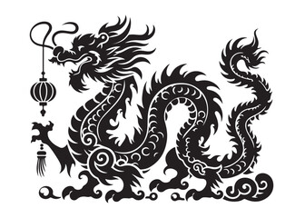 traditional chinese dragon silhouette vector illustration, chinese new year dragon logo silhouette, chinese dragon logo design, chinese dragon logo vector silhouette on white background