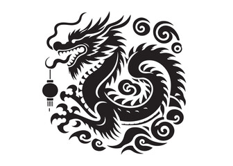 traditional chinese dragon silhouette vector illustration, chinese new year dragon logo silhouette, chinese dragon logo design, chinese dragon logo vector silhouette on white background