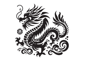 traditional chinese dragon silhouette vector illustration, chinese new year dragon logo silhouette, chinese dragon logo design, chinese dragon logo vector silhouette on white background