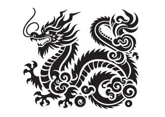 traditional chinese dragon silhouette vector illustration, chinese new year dragon logo silhouette, chinese dragon logo design, chinese dragon logo vector silhouette on white background