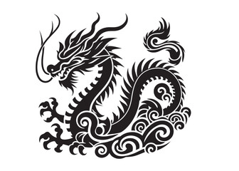 traditional chinese dragon silhouette vector illustration, chinese new year dragon logo silhouette, chinese dragon logo design, chinese dragon logo vector silhouette on white background