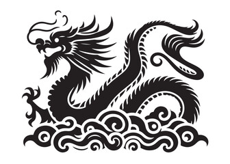 traditional chinese dragon silhouette vector illustration, chinese new year dragon logo silhouette, chinese dragon logo design, chinese dragon logo vector silhouette on white background