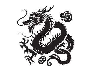 traditional chinese dragon silhouette vector illustration, chinese new year dragon logo silhouette, chinese dragon logo design, chinese dragon logo vector silhouette on white background