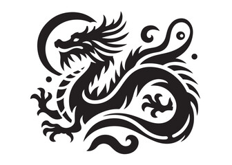 traditional chinese dragon silhouette vector illustration, chinese new year dragon logo silhouette, chinese dragon logo design, chinese dragon logo vector silhouette on white background