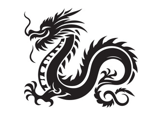 traditional chinese dragon silhouette vector illustration, chinese new year dragon logo silhouette, chinese dragon logo design, chinese dragon logo vector silhouette on white background