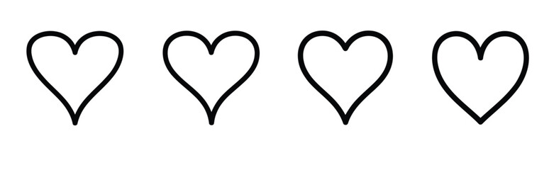 Vector art of four simple heart outlines a minimalist vector graphic for love and affection