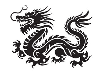 traditional chinese dragon silhouette vector illustration, chinese new year dragon logo silhouette, chinese dragon logo design, chinese dragon logo vector silhouette on white background