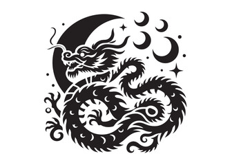 Naklejka premium traditional chinese dragon silhouette vector illustration, chinese new year dragon logo silhouette, chinese dragon logo design, chinese dragon logo vector silhouette on white background