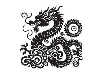 traditional chinese dragon silhouette vector illustration, chinese new year dragon logo silhouette, chinese dragon logo design, chinese dragon logo vector silhouette on white background