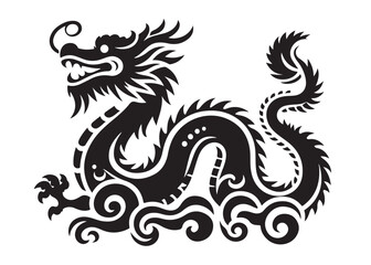 traditional chinese dragon silhouette vector illustration, chinese new year dragon logo silhouette, chinese dragon logo design, chinese dragon logo vector silhouette on white background