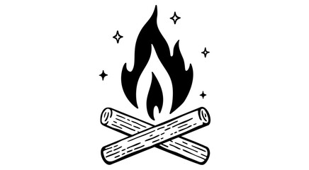 Fire, flame, bonfire. Flame fire icon, abstract style on white background. Flat burn fire symbol, bonfire sign, flame campfire emoji. Camping fireball minimal graphic style. Vector Illustration