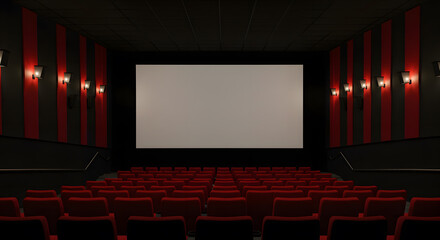 Cinema with blank screen. Mock up, Ad concept, 3D Rendering